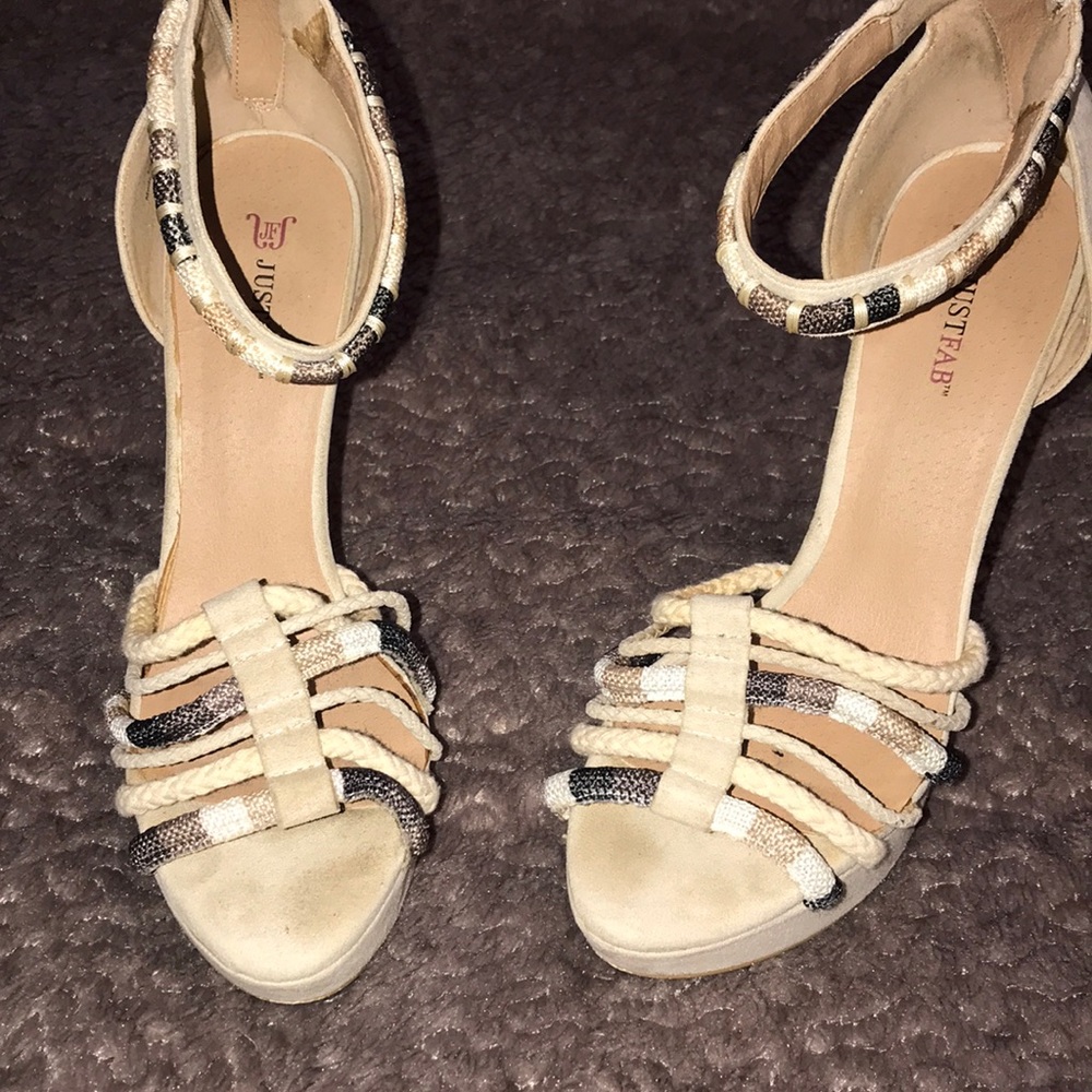 Woven/braided cream open-toe platform heel